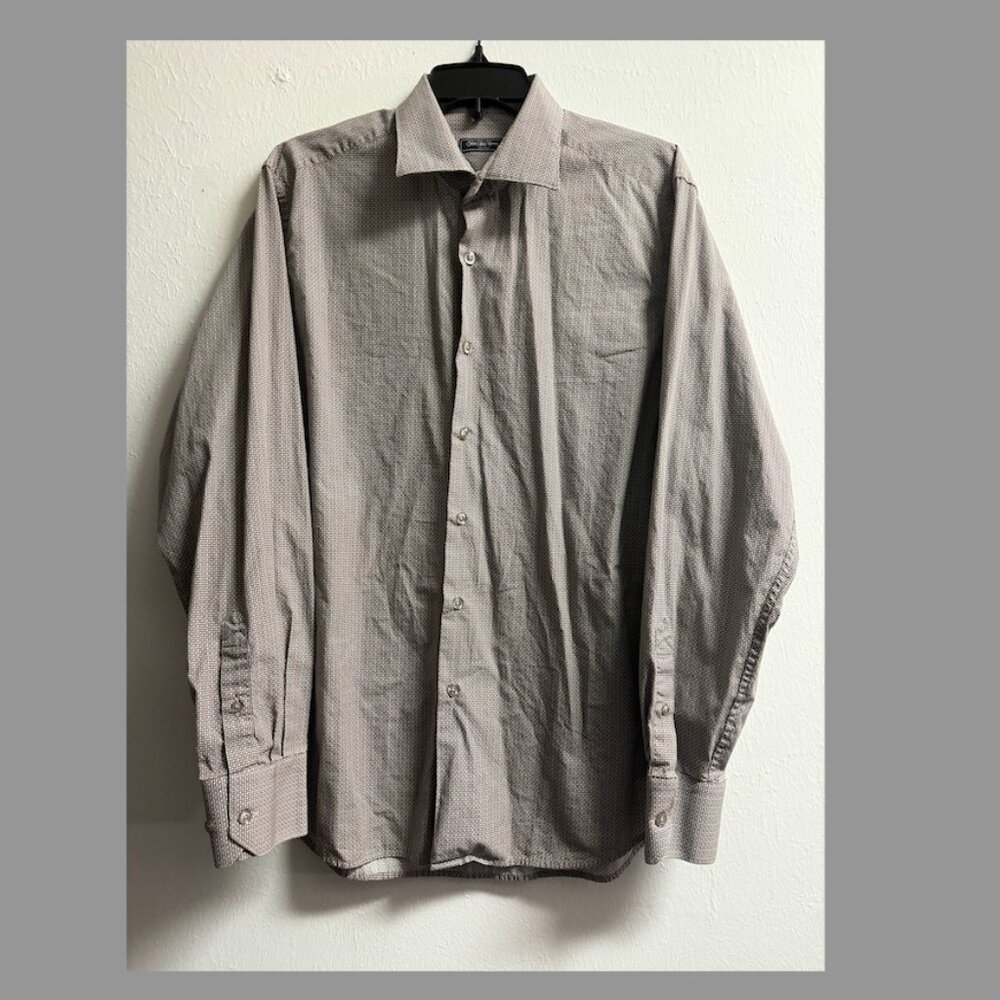 Men's Saks Fifth Avenue 100% Cotton Button Shirt Brown/Blue Print, Sz: L, EUC